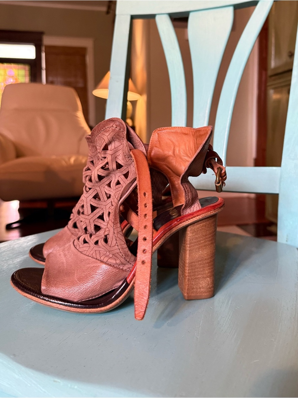 Authentic A.S. 98 Women's Real Leather, Hand-Made Open-Toe Block Heel Sandals - Picture 2 of 6